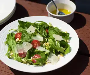 Arugula, Cherry Tomato, Corn Salad with Paremesan