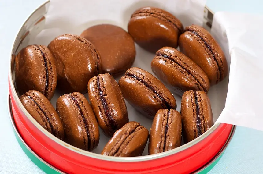 Chocolate Macarons with Raspberry Jam