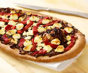 Caramelized Onion, Roasted Bell Pepper & Goat Cheese Flatbread 