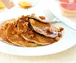 Banana Soy Milk Pancakes with Maple-Almonds