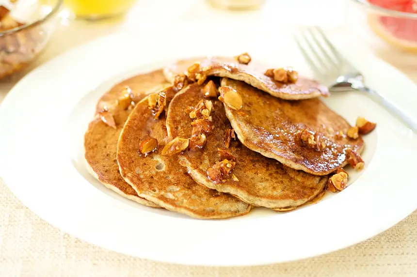 Banana Soy Milk Pancakes with Maple-Almonds