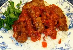 Greek Meat Rolls in Tomato-Wine Sauce