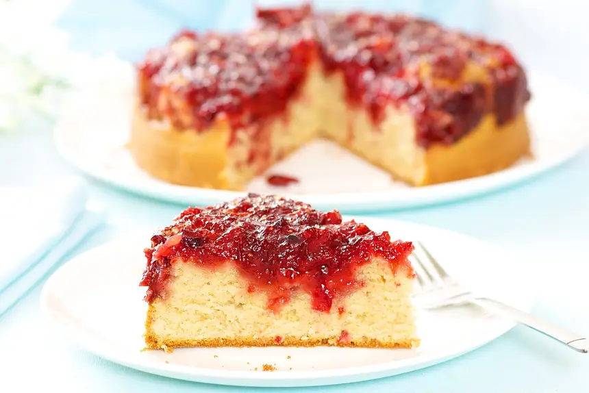 Buttery and fluffy cake with sweet, sour and juicy fruit topping. 