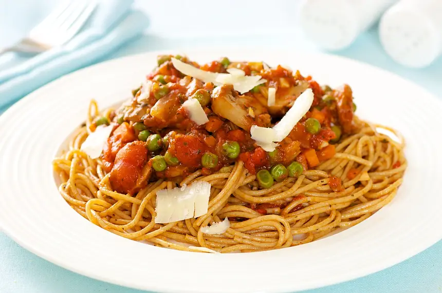 Pasta with Mushroom-Pea Marinara Sauce