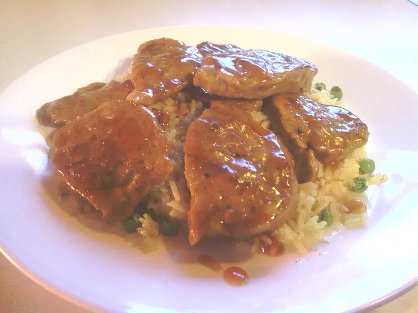 Homemade Indian Seitan Over Curry Rice & Peas