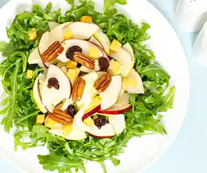 Arugula, Apple & Cheddar Salad with Maple Candied Pecans