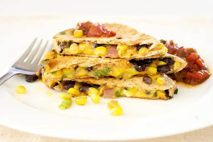 Smoky Black Bean, Corn & Cheddar Quesadillas 