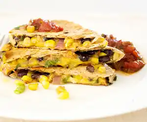 Smoky Black Bean, Corn & Cheddar Quesadillas 