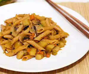 Soy-Sesame Vegetables with Penne