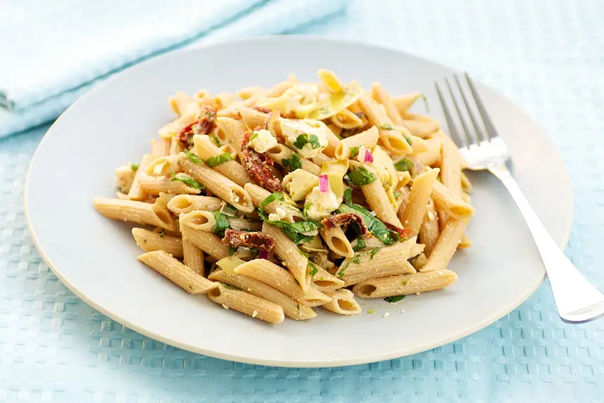 Mediterranean Pasta Salad with Sun-dried Tomato & Artichoke Hearts