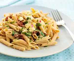 Mediterranean Pasta Salad with Sun-dried Tomato & Artichoke Hearts