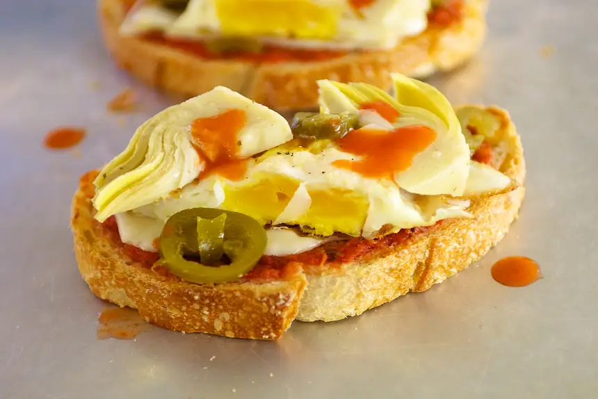 Artichoke Hearts & Fried Egg Crostini 