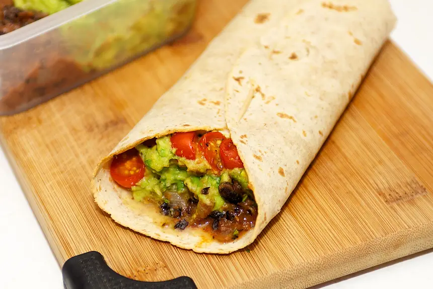 Guacamole, Refried Black Bean & Cherry Tomato Burrito 