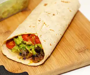Guacamole, Refried Black Bean & Cherry Tomato Burrito