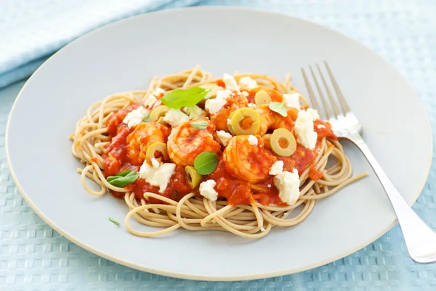 Greek Style Pasta with Shrimp & Feta