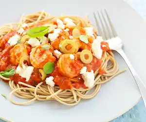 Greek Style Pasta with Shrimp & Feta