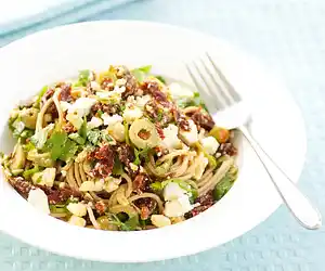 Whole Wheat Pasta with Cilantro, Sun-Dried Tomatoes & Feta