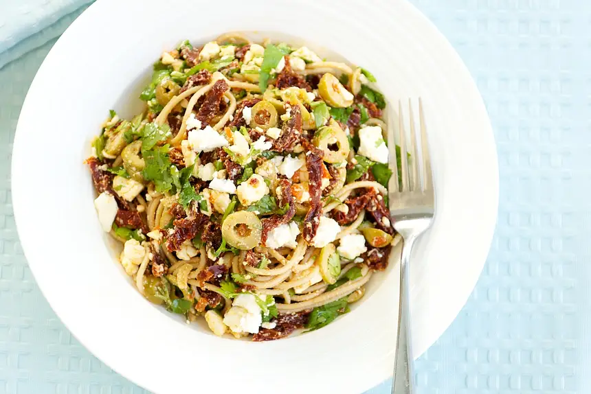 Whole Wheat Pasta with Cilantro, Sun-Dried Tomatoes & Feta