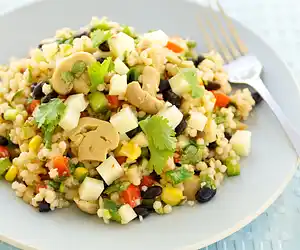 Marinated Mushroom, Black Bean Couscous Salad with Cheddar