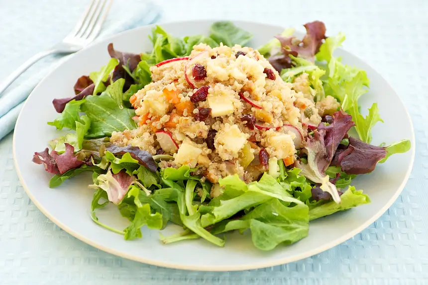 Quinoa, Apple, & Cheddar Salad with Mixed Greens