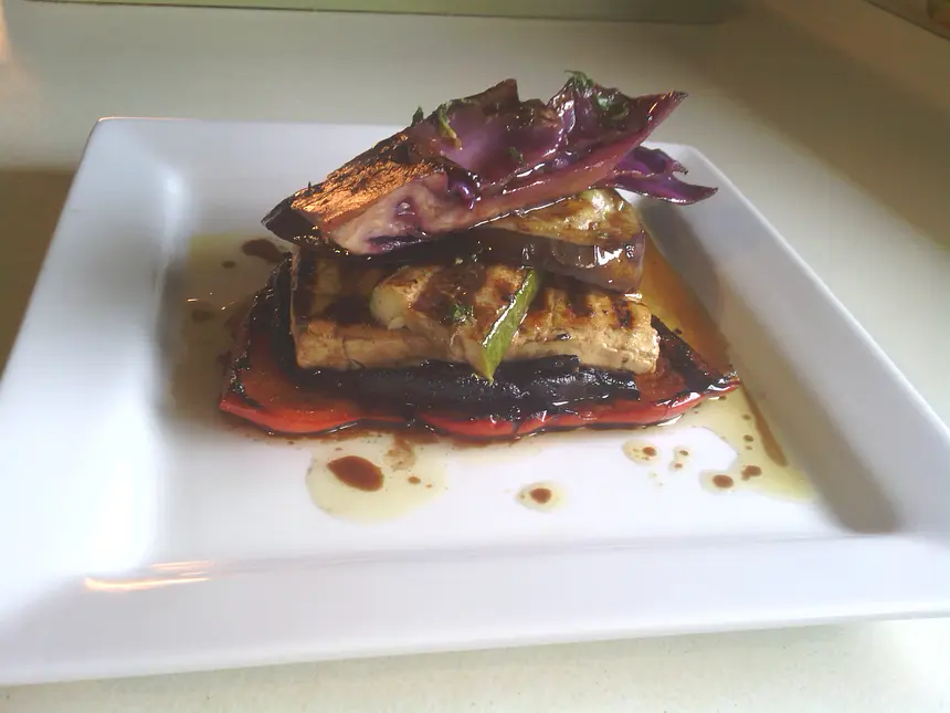 Vegan Grilled Veggie & Tofu Stack With Balsamic & Mint