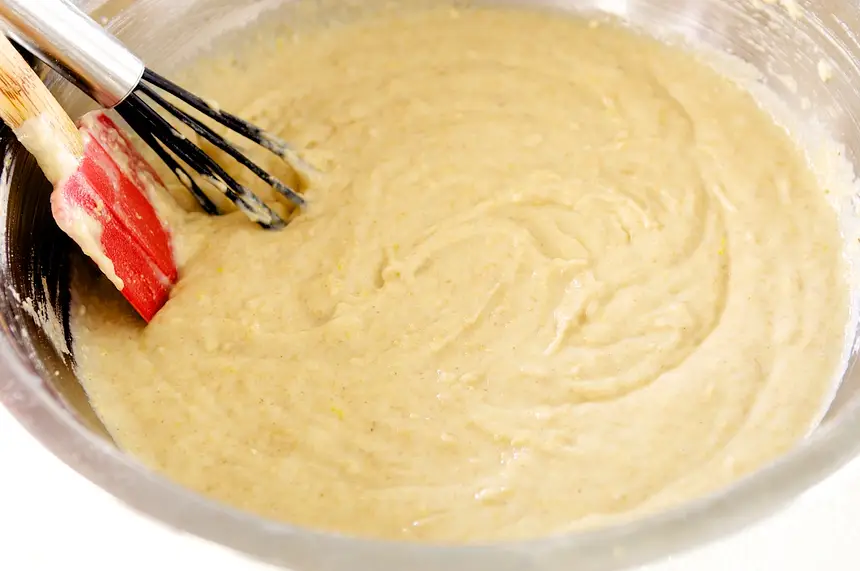 Pour the wet ingredients in,