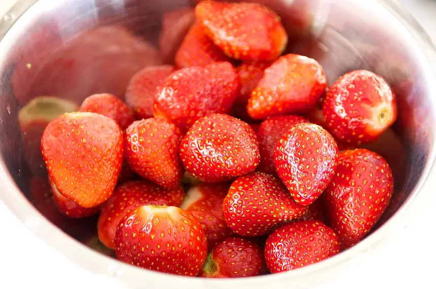 Prepare the strawberries.
