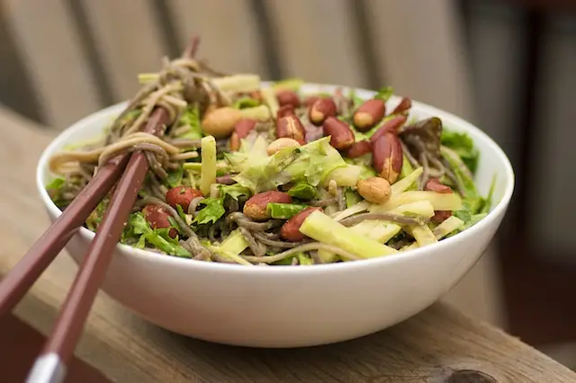 Asian Sesame Soba Noodles with Cucumber, Bok Choy, & Mixed Greens 