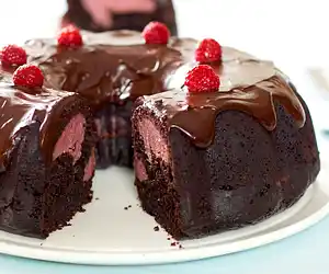 Chocolate Fudge Bundt Cake with Raspberry-Cream Cheese Filling & Chocolate Ganache