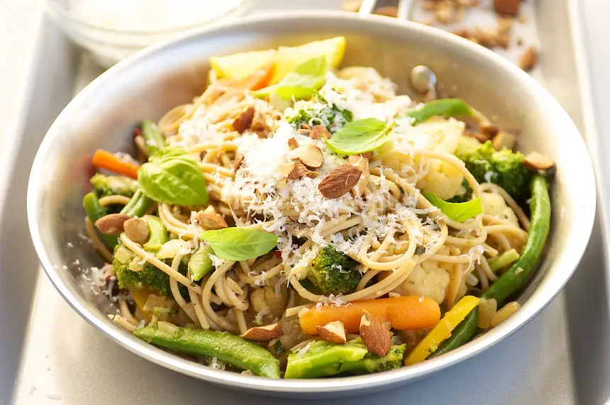 Spaghetti with Vegetables & Toasted Almonds