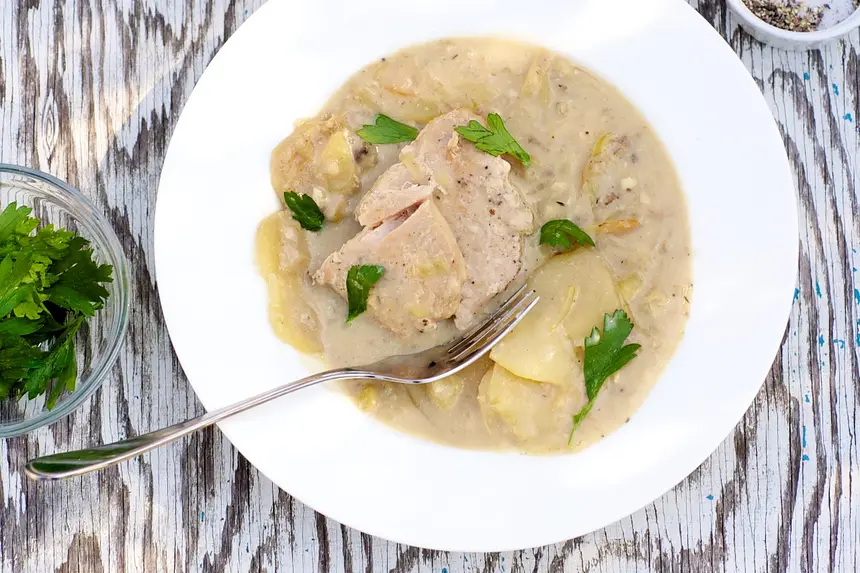 Slow Cooker Pork Chop & Potatoes in Mustard Sauce