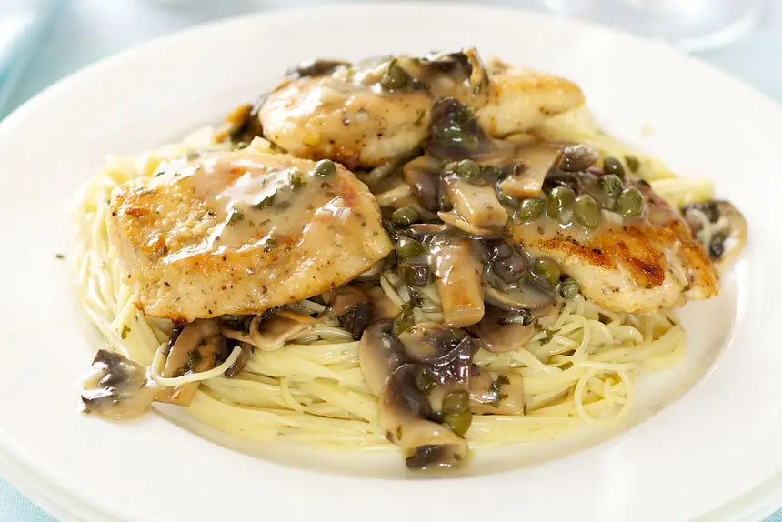 Chicken Piccata with Pasta & Mushrooms