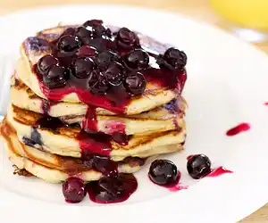 Whole Wheat Blueberry Yogurt Pancakes with Blueberry Sauce