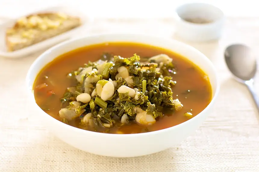 White Bean Soup with Broccoli Rabe & Kale