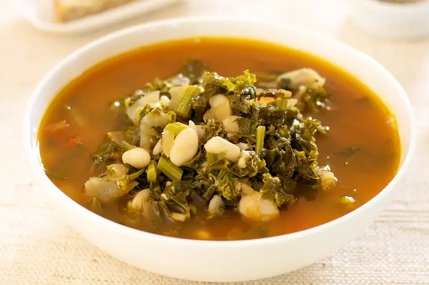 White Bean Soup with Broccoli Rabe & Kale