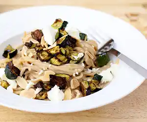 Creamy Pasta With Roasted Zucchini, Almond & Basil