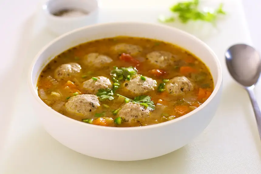 Turkey Balls, Veggies & Brown Rice Soup