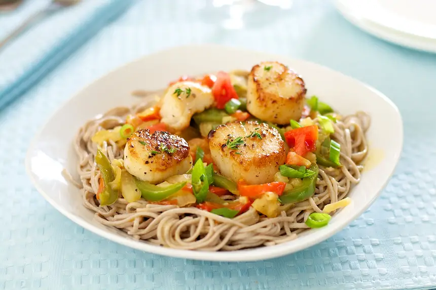 Pan Seared Scallops & Fennel Over Soba Noodles