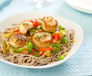Pan Seared Scallops & Fennel Over Soba Noodles