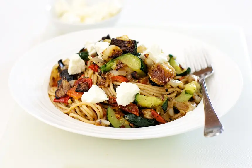 Spaghetti with Roasted Zucchini & Olives
