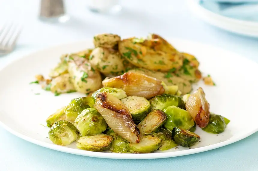 Roasted Brussels Sprouts with Caramelized Shallots
