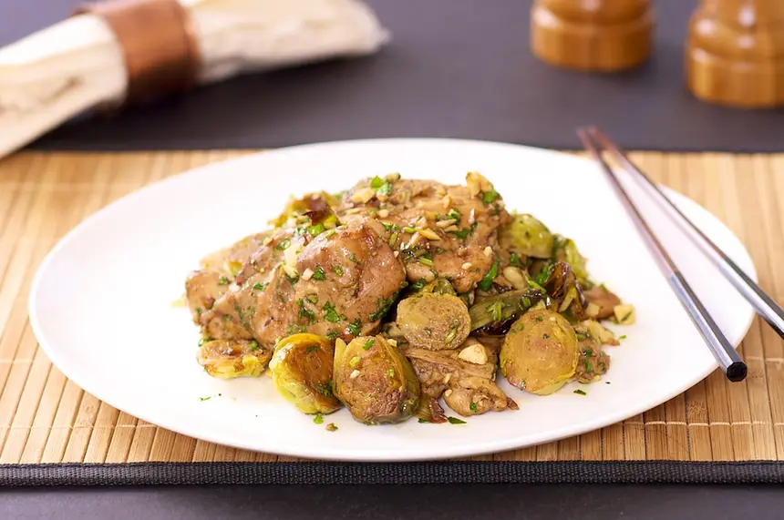 Chinese Roasted Chicken Thighs with Brussels Sprouts