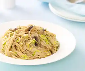 Creamy Fettuccine with Brussels Sprouts & Mushrooms