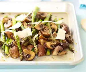 Roasted Asparagus with Mushrooms & Parmesan 