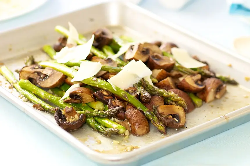 Roasted Asparagus with Mushrooms & Parmesan 