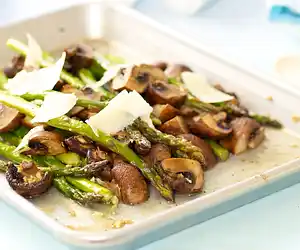 Roasted Asparagus with Mushrooms & Parmesan 