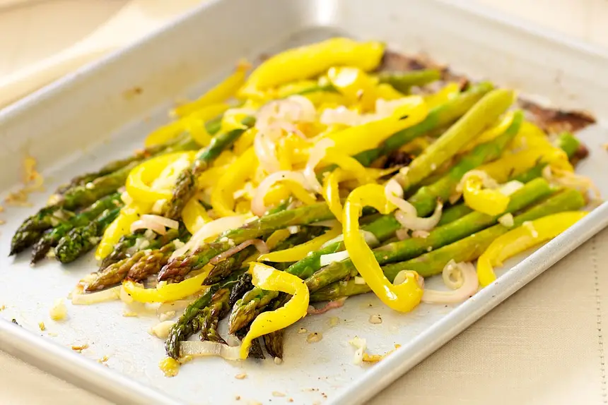 Roasted Asparagus with Sweet Pepper & Shallots