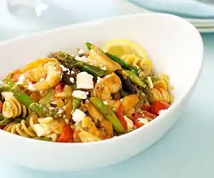 Mediterranean Asparagus Shrimp with Pasta