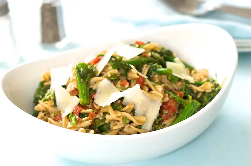 Pasta with Rapini & Garlicky Tomato Sauce
