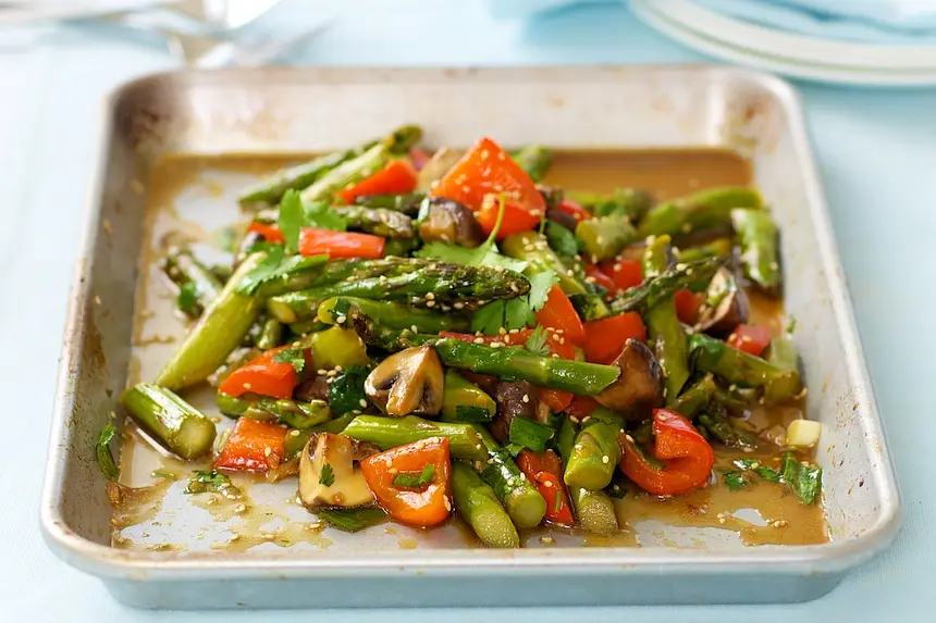 Garlic, Ginger & Soy Roasted Asparagus, Mushroom & Sweet Bell Pepper